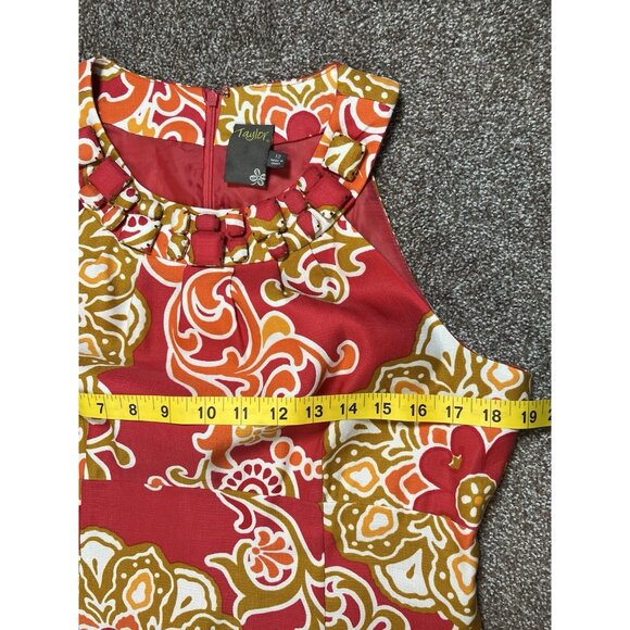 Taylor Women’s Dress Floral Red Sleeveless Silk Linen Halter Neck Lined Zipper - Picture 5 of 13